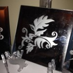 Glass etched art deco centerpiece tile